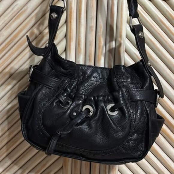 New Black Leather Shoulder Hobo Bag by B Makowsky - Picture 1 of 8